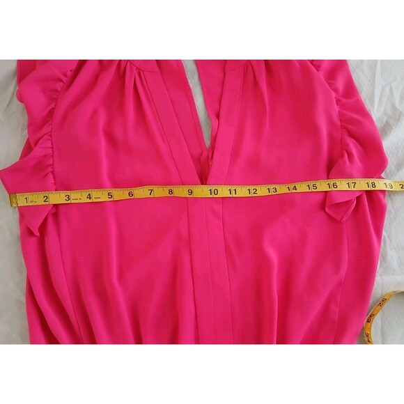 Amanda Uprichard Smocked Waist V Neck Pink‎ Romper With Ruffle Detail Sz Medium - Picture 4 of 8